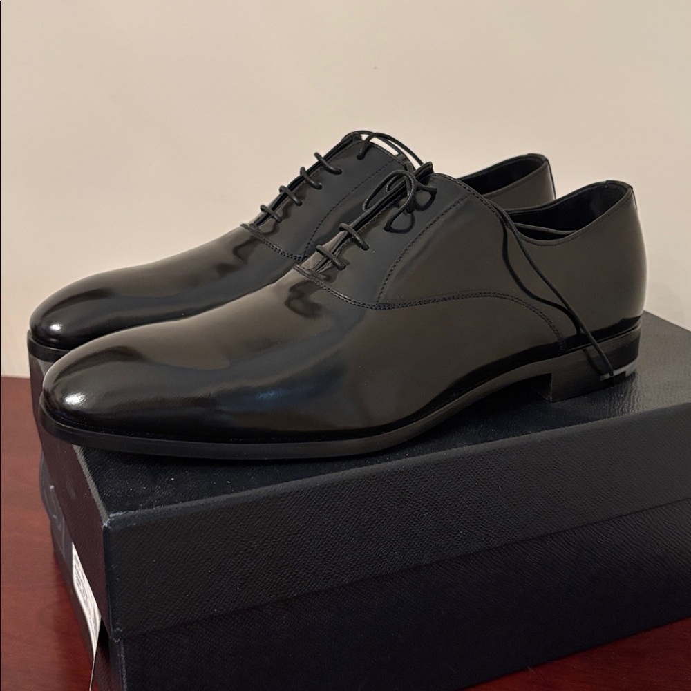PRADA Spazzolato Fume’ Plain Toe Black Derby Sz.7 - Picture 6 of 16